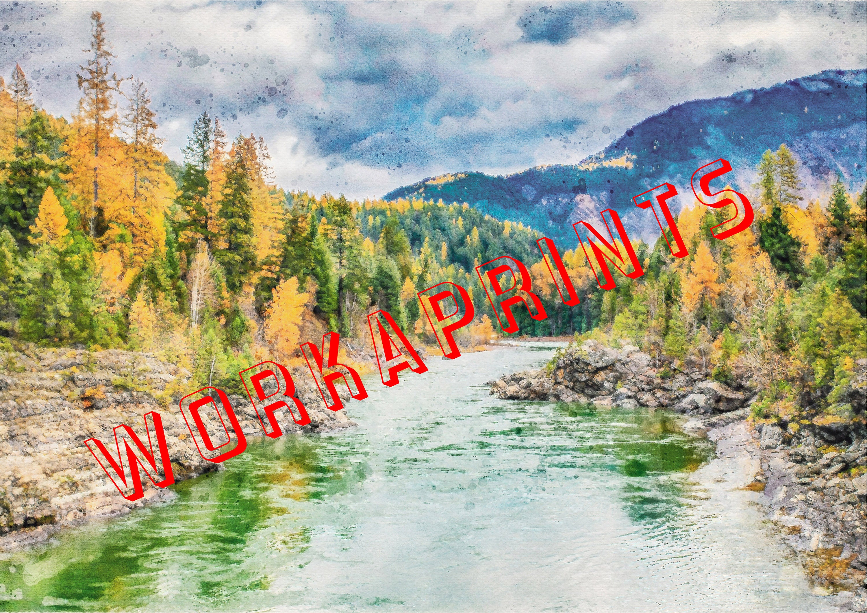 Mountain River Wall Art Watercolor Mountain Print Watercolor Etsy