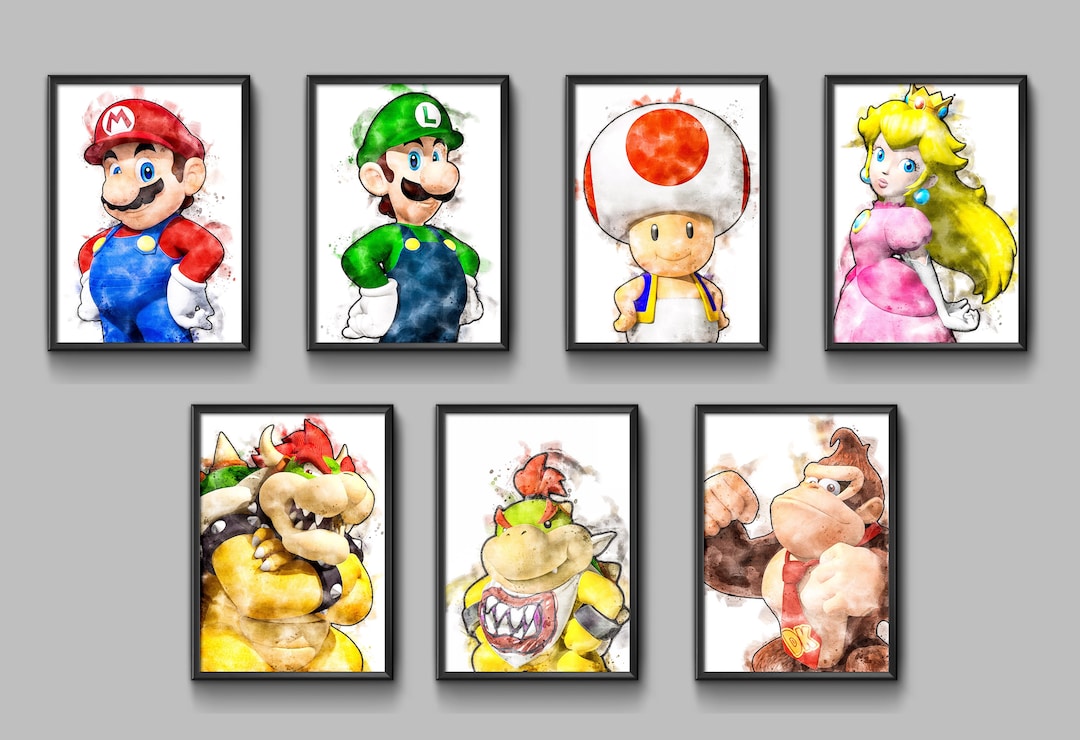 Set of 7 Super Mario PRINTABLE Watercolor Poster Wall Art - Etsy