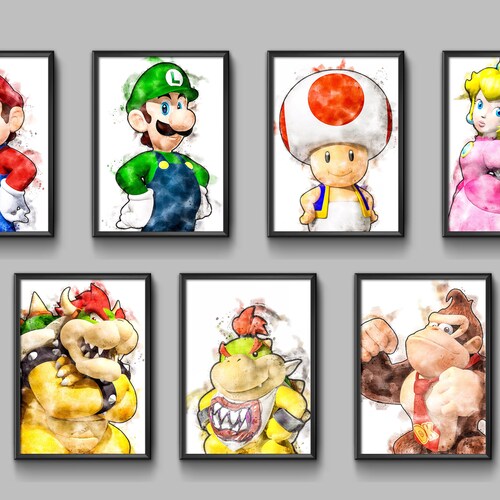 Set of 5 Super Mario PRINTABLE Watercolor Room Decor Wall Art - Etsy