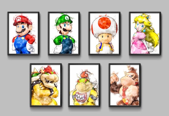 Set of 7 Super Mario PRINTABLE Watercolor Poster Wall Art - Etsy