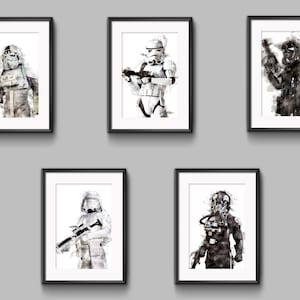 Star Wars Set 5 PRINTABLE Watercolor prints Star Wars Trooper Prints Room Decor Wall Art Poster Decoration Printable Star Wars Gift