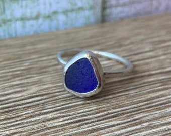Scottish sea glass ring , scottish beach glass ring , blue sea glass ring , handcrafted silver ring , ring size L