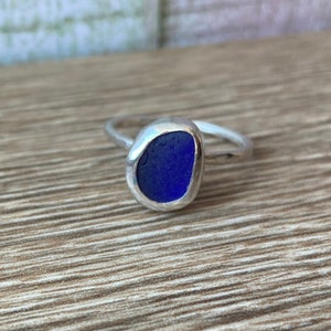 Blue sea glass ring , Scottish sea glass ring , handcrafted sea glass ring , scottish beach glass ring , blue ring , ring size L
