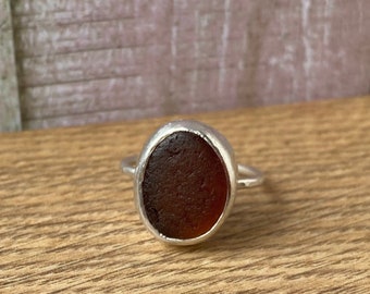 Scottish sea glass ring , brown sea glass ring , handcrafted silver ring , handcrafted ring , handmade sea glass ring , handcrafted jewelry