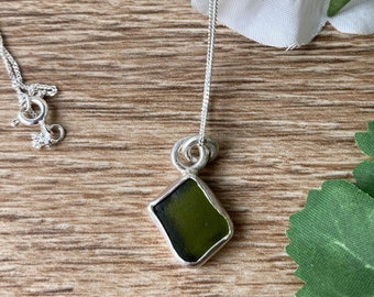 Scottish sea glass pendant , handcrafted pendant , green sea glass pendant , genuine sea glass , handmade pendant