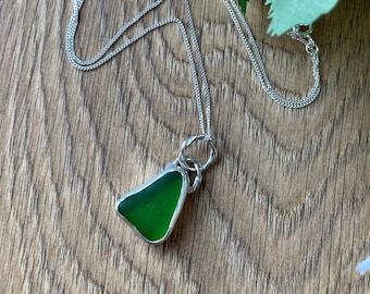 Scottish sea glass pendant , sea glass pendant , handcrafted pendant , green sea glass pendant , bezel set sea glass , silver sea glass