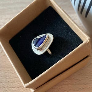 Sea glass ring , uk size K , handcrafted ring , blue sea glass ring , silver ring , handmade ring