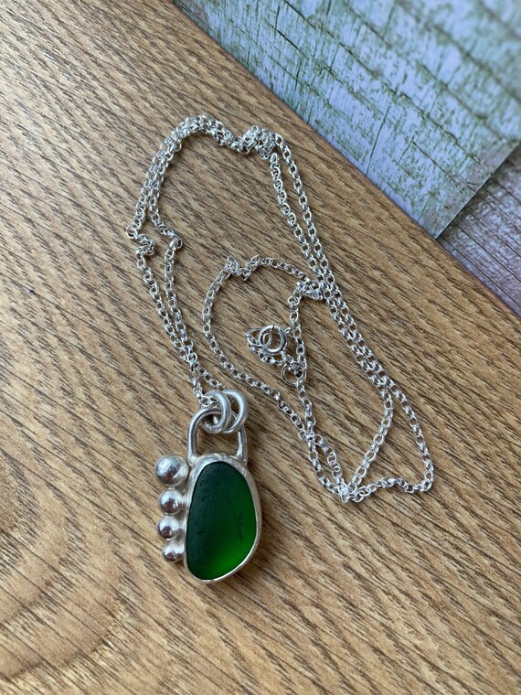 Scottish sea glass pendant , green sea glass pendant , handcrafted silver pendant , handcrafted pendant , handmade sea glass pendant