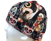 Welding Cap Sexy Sugar Skull Tattoo Girls Handmade Reversible Hat by Valiska Designs