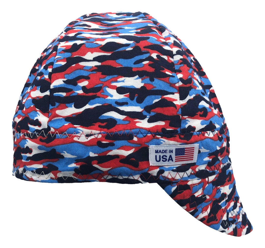 Welding Cap Camouflage Red White and Blue Camo Handmade Etsy