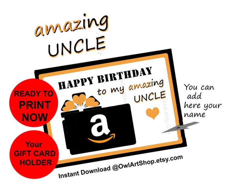 Printable - UNCLE Birthday Working day card, Amazon present Card Holder, Incredible uncle, Card for UNCLE, Do it yourself printable, fast obtain no hesitate photograph regarding Printable Amazon Gift Card referred to as Printable - UNCLE Birthday Working day card, Amazon reward Card Holder, Unbelievable uncle, Card for UNCLE, Do it yourself printable, instantaneous obtain no be reluctant