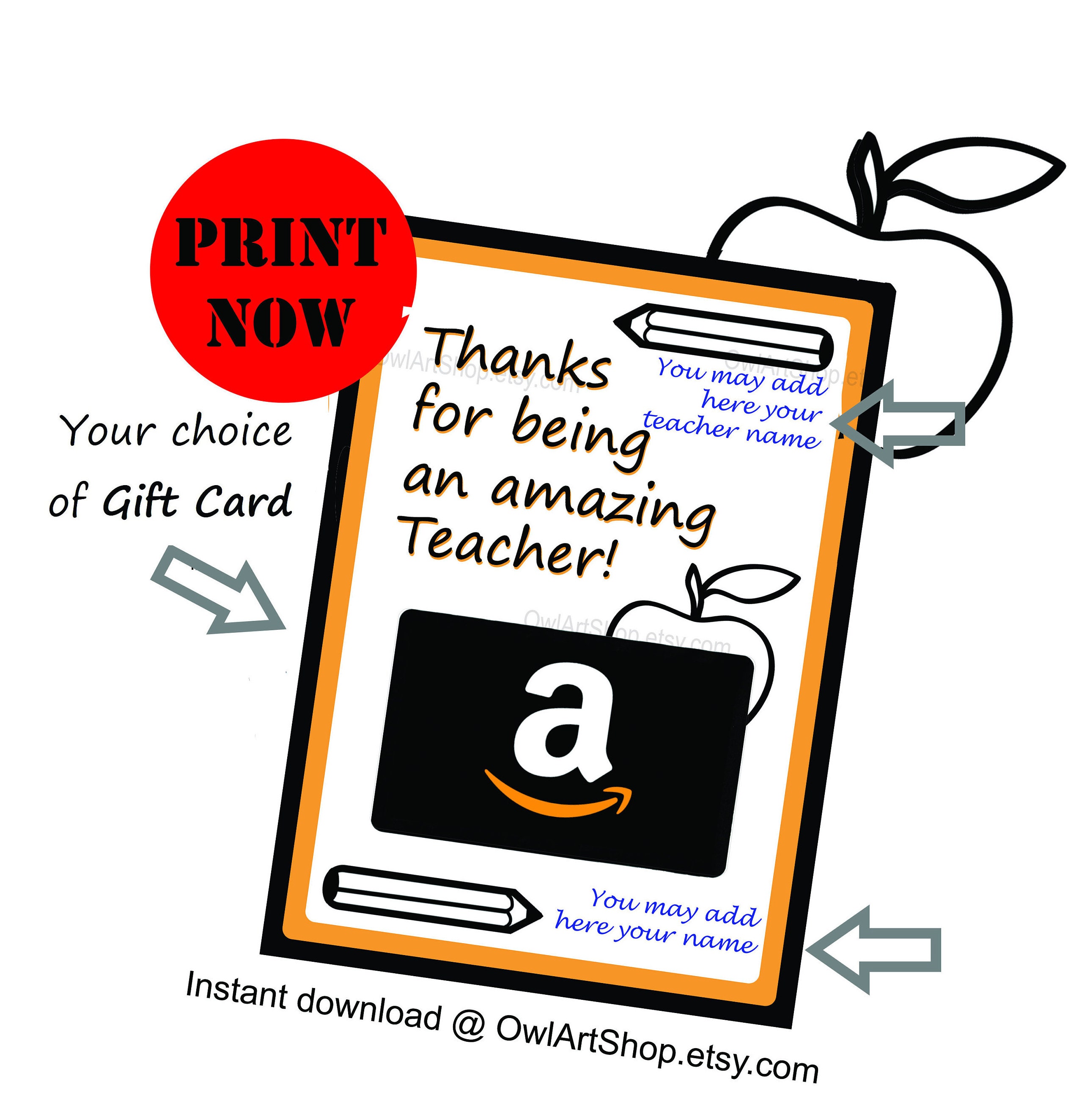 Teacher Appreciation Amazon gift card holder card for | Etsy