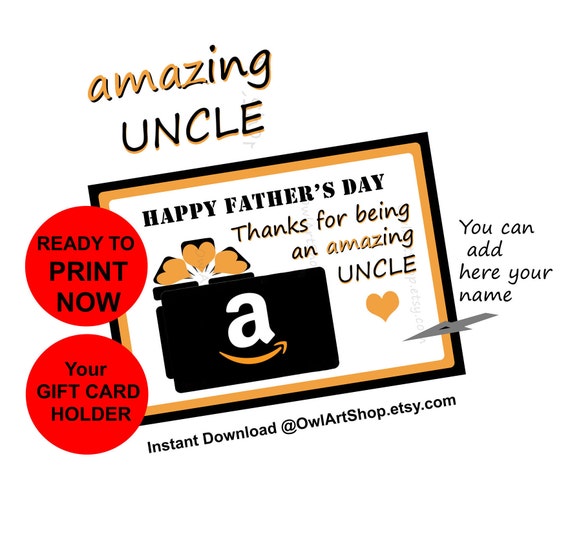 Fathers Working day UNCLE card, Amazon present Card Holder, Extraordinary uncle, Card for UNCLE, Do it yourself printable, quick obtain no be reluctant graphic regarding Amazon Printable Gift Card referred to as Fathers Working day UNCLE card, Amazon reward Card Holder, Incredible uncle, Card for UNCLE, Do it yourself printable, fast obtain no be reluctant