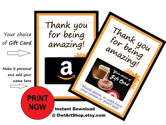 Thank You Gift Card Holder Thanks For Being Amazing Amazon Card Holder Target Or Other Gift Card Nanny Diy Printable Instant Download
