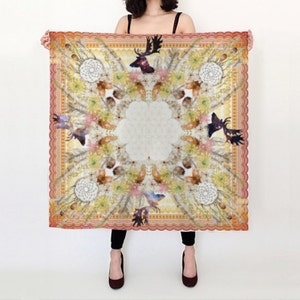 Silk altar cloth, Mabon altar cloth, pagan wheel of the year Autumn Equinox, 3 by 3 feet, silk scarf, flower of life, tarot cloth, wiccan