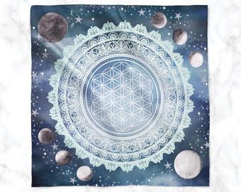 Gratitude - lunar crystal grid cloth - Sacred Geometry - flower of life