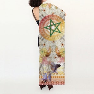 Silk altar cloth, Mabon altar cloth, pagan wheel of the year Autumn Equinox, 16 by 72 in. , Large silk scarf, pentagram, tarot cloth, wiccan