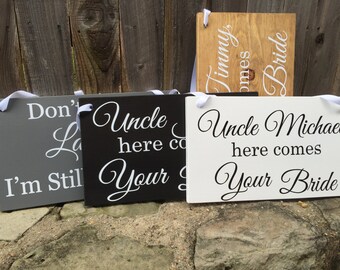 Page Boy Sign Ring Security Wooden Heart Shaped Funny Wedding Sign