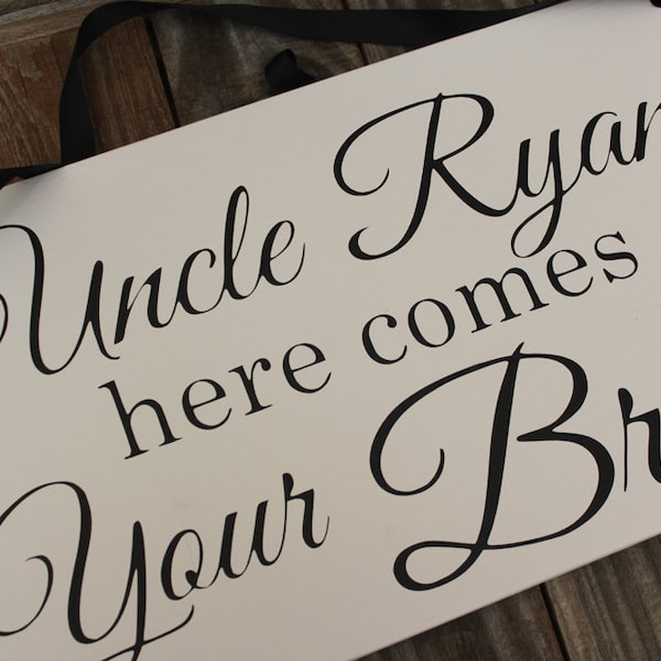 Here Comes the Bride Sign, Wood Wedding Sign, Ring Bearer, Flower Girl, Wedding Sign with Ribbon by OneDayMoreDecor