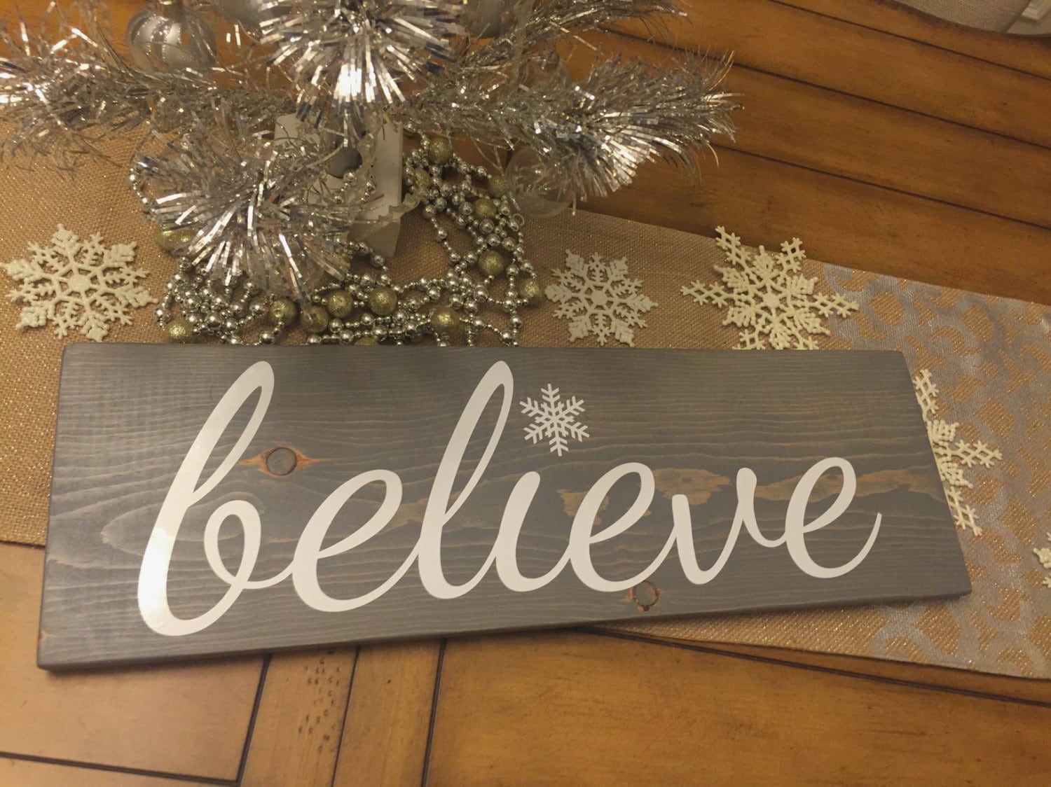 Christmas Sign Holiday Sign Believe Sign Snowflake Wood - Etsy