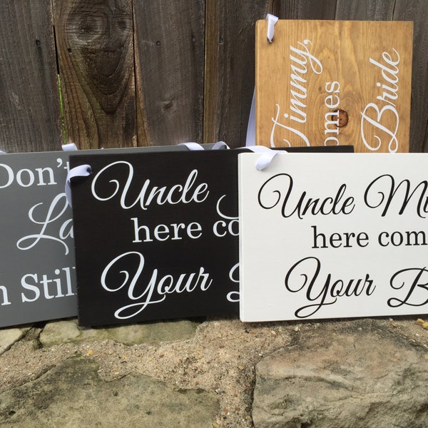 Ring Bearer Sign, Here Comes the Bride Sign,  Uncle Here Comes Your Bride Sign, Flower Girl Sign, Personalized Wedding Sign