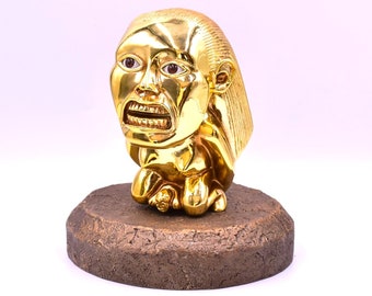 Indiana Jones golden fertility idol  gold-plated WITH EYES + stand. Raiders Of The Lost Ark