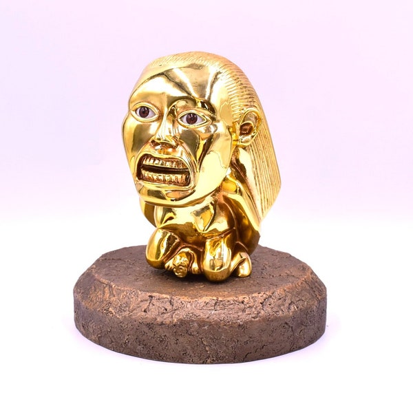 Indiana Jones golden fertility idol  gold-plated WITH EYES + stand. Raiders Of The Lost Ark