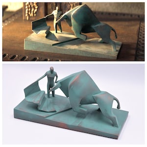 NO 3D printed,  9.8" solid piece. Dune matador bull fight sculpture. Deluxe prop. 100% handmade.