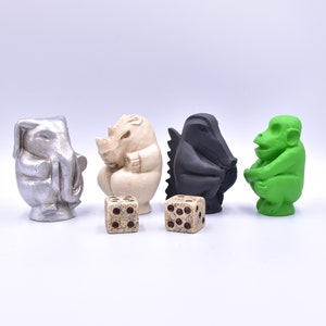 DELUXE Jumanji board game pieces statue set + dices , 4&quot; (9,5 cm)  , set of Jumanji tokens , playing pieces, prop replica