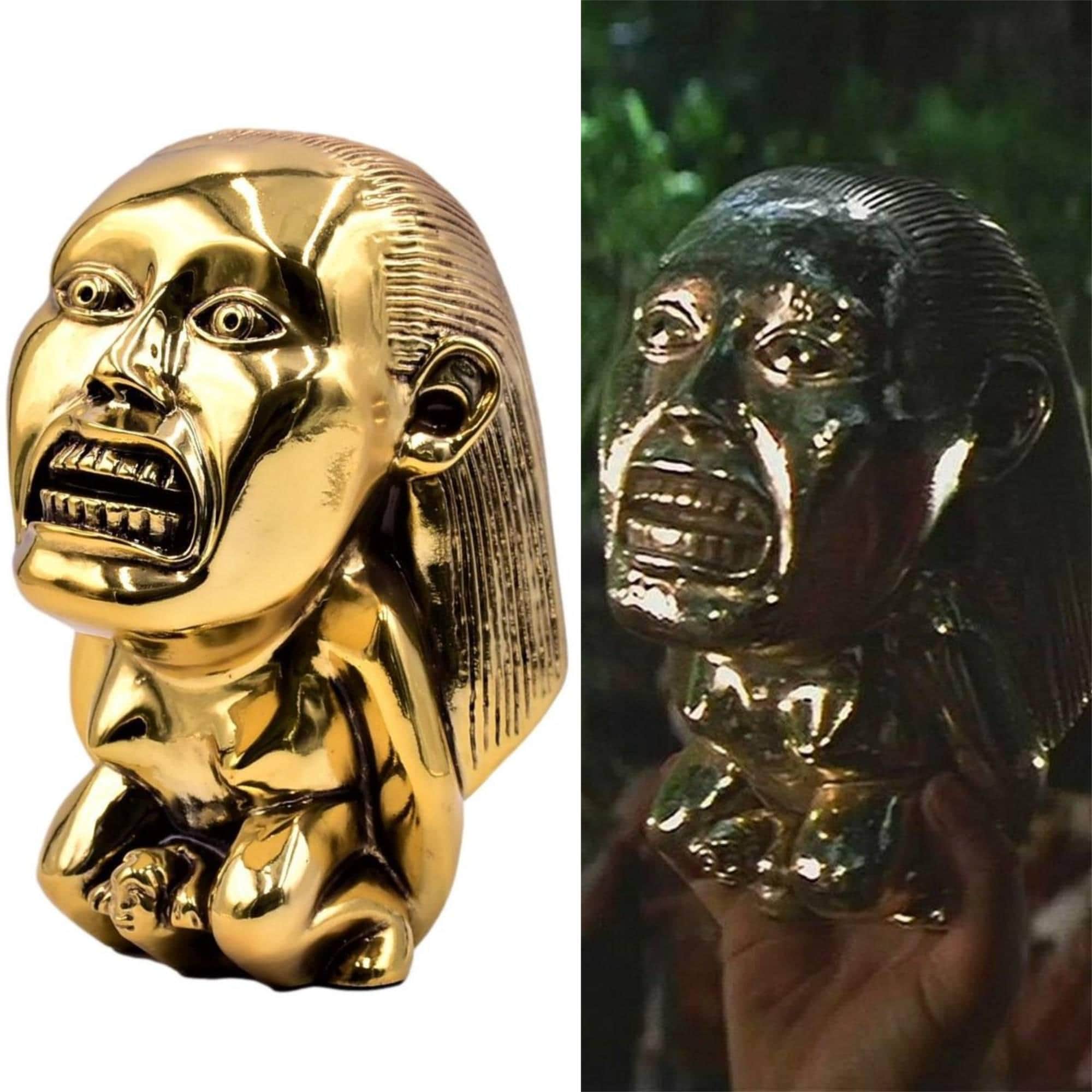 NEW Gold leaf finish added BELLOQ edition Indiana Jones golden fertility idol 1:1 gold-plated + stand. Raiders Of The Lost Ark