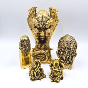 5 x CTHULHU massieve sculpturen, verguld, GEEN 3D-printing, de roep van Cthulhu H.P Lovecraft.