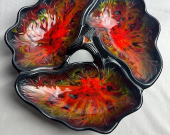 Vintage California Pottery Original Torrence CA Three Dish Divided Tray