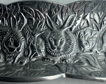 Vintage Arthur Court Aluminum SERVING PLATTER Rabbits Bunnies Bread Snack Tray