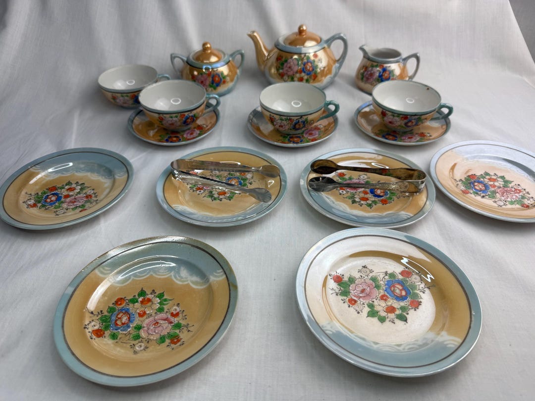 Luster Tea Set Rare Vintage Japanese Hand-painted Luster Tea Set With Floral Design ...