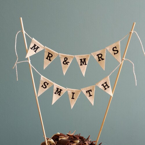 Mr and Mrs Cake Bunting Cream Cake Topper Mr & Mrs Hessian Etsy UK