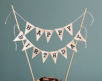 Alles Gute zum Geburtstag-Kuchen-Wimpelkette, Jute-Kuchen-Deckel, hessische Kuchen-Wimpelkette, rustikaler Kuchen-Deckel, alles Gute zum Geburtstag-Deckel, Geburtstags-Party-Kuchen