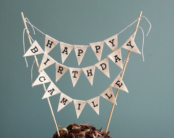 Personalised cake bunting, happy birthday cake topper, burlap cake bunting, Hessian cake topper, name cake topper, custom happy birthday