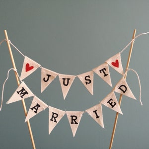 Just married wedding cake topper bunting banner, rustic vintage wedding cake topper, ivory cake topper, just married rustic cake bunting image 1