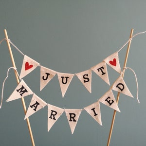 Just married wedding cake topper bunting banner, rustic vintage wedding cake topper, ivory cake topper, just married rustic cake bunting