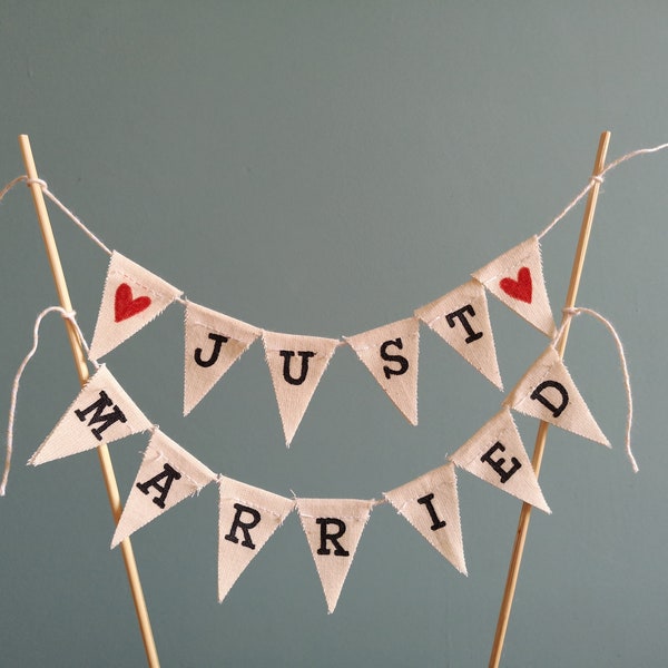 Just married wedding cake topper bunting banner, rustic vintage wedding cake topper, ivory cake topper, just married rustic cake bunting