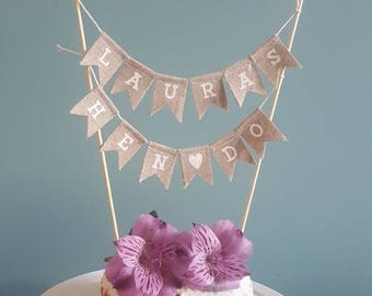 Hessian cake topper, hen do cake bunting, custom hen do, burlap cake bunting, rustic cake topper, personalised cake bunting, Hen do.
