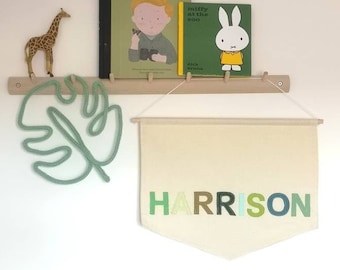 Muted natural pennant sign, Personalised Fabric wall banner, Custom Name Sign, Nursery Name Sign, Baby Name Banner,