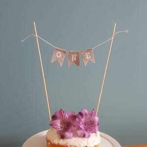 First birthday burlap cake topper, one cake bunting, Hessian cake topper, simple first birthday, one cake topper, burlap cake bunting image 1