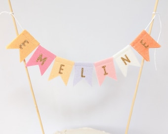 Personalised name cake bunting, mixed soft pastels, custom name cake topper, felt cake bunting, personalised cake bunting,