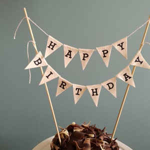 Happy Birthday cake bunting, burlap cake topper, Hessian cake bunting, rustic cake topper, happy birthday topper, birthday party cake image 2