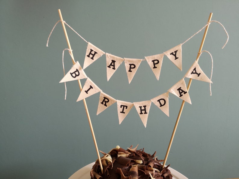 Happy Birthday cake bunting, burlap cake topper, Hessian cake bunting, rustic cake topper, happy birthday topper, birthday party cake image 2