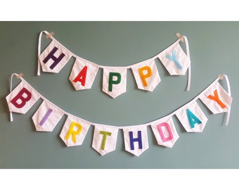 Stoff-Happy-Birthday-Banner, Regenbogen-Bunting, Geburtstagsgirlande, Regenbogen-Geburtstagsbanner, Stoff-Bunting, Zirkusparty, Regenbogen-Geburtstag.