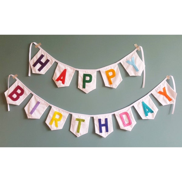 Stoff-Happy-Birthday-Banner, Regenbogen-Bunting, Geburtstagsgirlande, Regenbogen-Geburtstagsbanner, Stoff-Bunting, Zirkusparty, Regenbogen-Geburtstag.