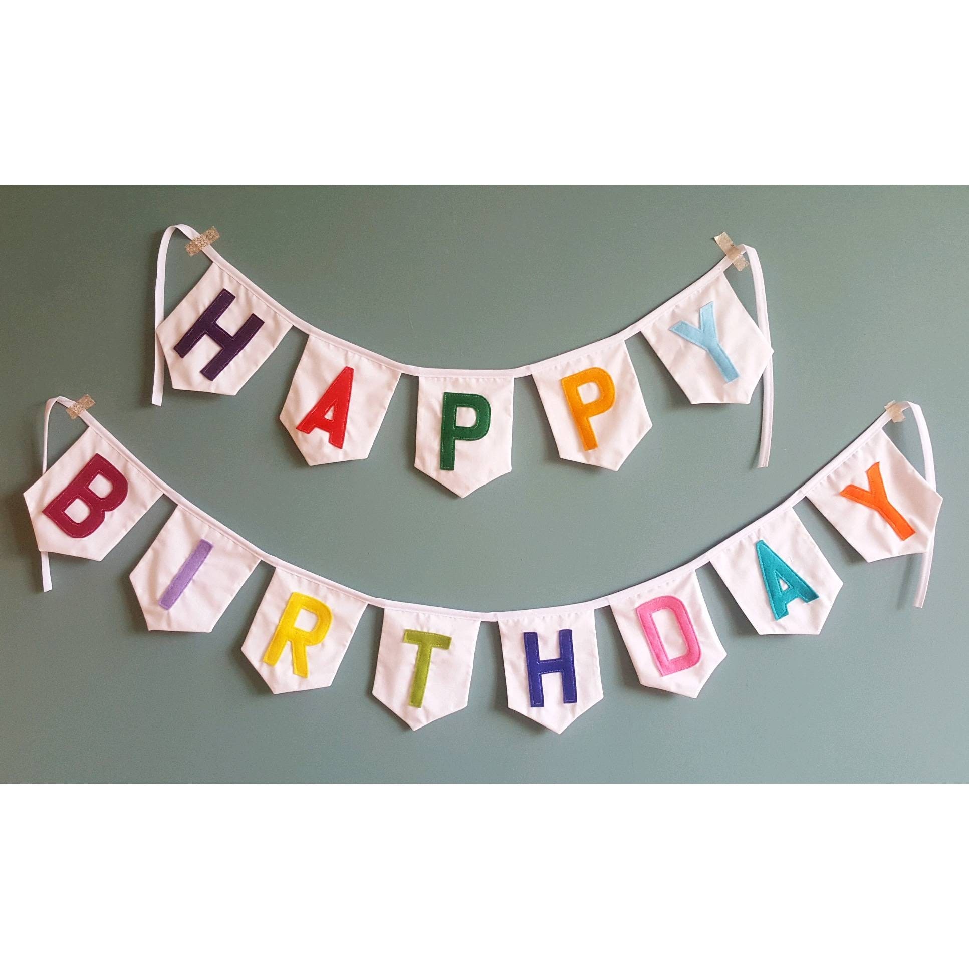 Fabric Happy Birthday Bunting, Rainbow Bunting, Birthday  Happy Birthday Fabric Banner main image 0