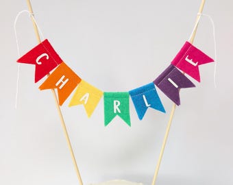 Personalised rainbow name cake bunting, custom name cake topper, felt cake bunting, personalised cake bunting,